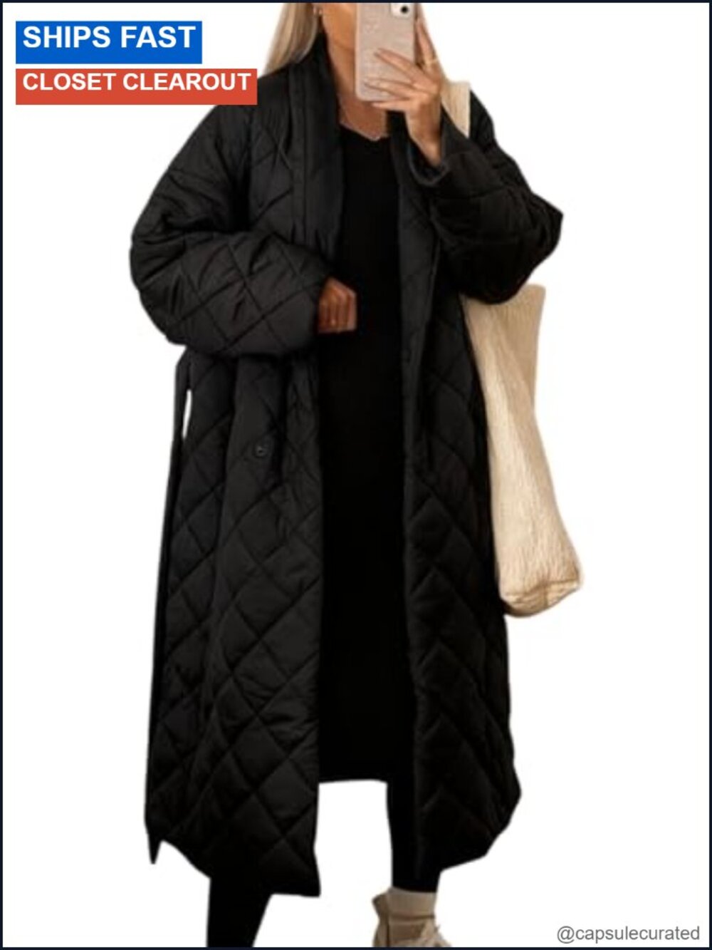 Women Oversized Quilted Down Belted Midi Long Puffer Jacket Shawl Collar